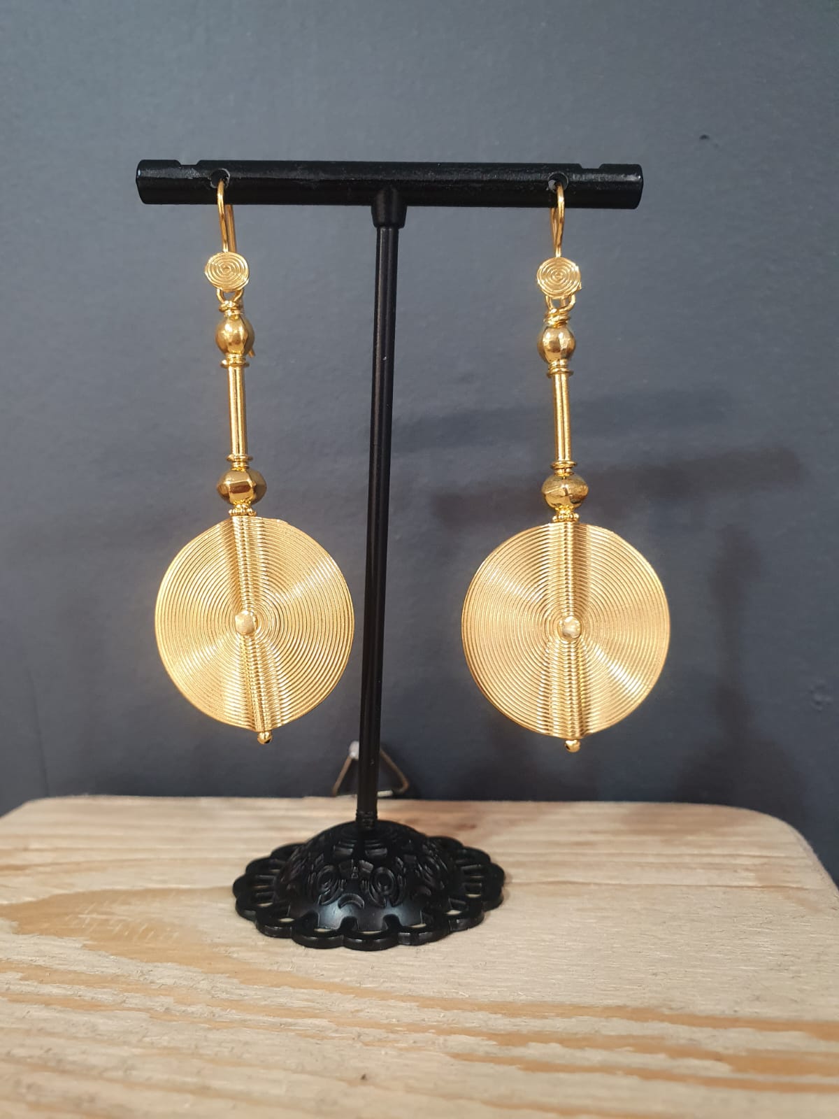 18ct Gold Vermeil Long Africa Disc Earrings