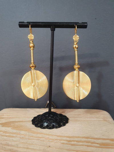 18ct Gold Vermeil Long Africa Disc Earrings