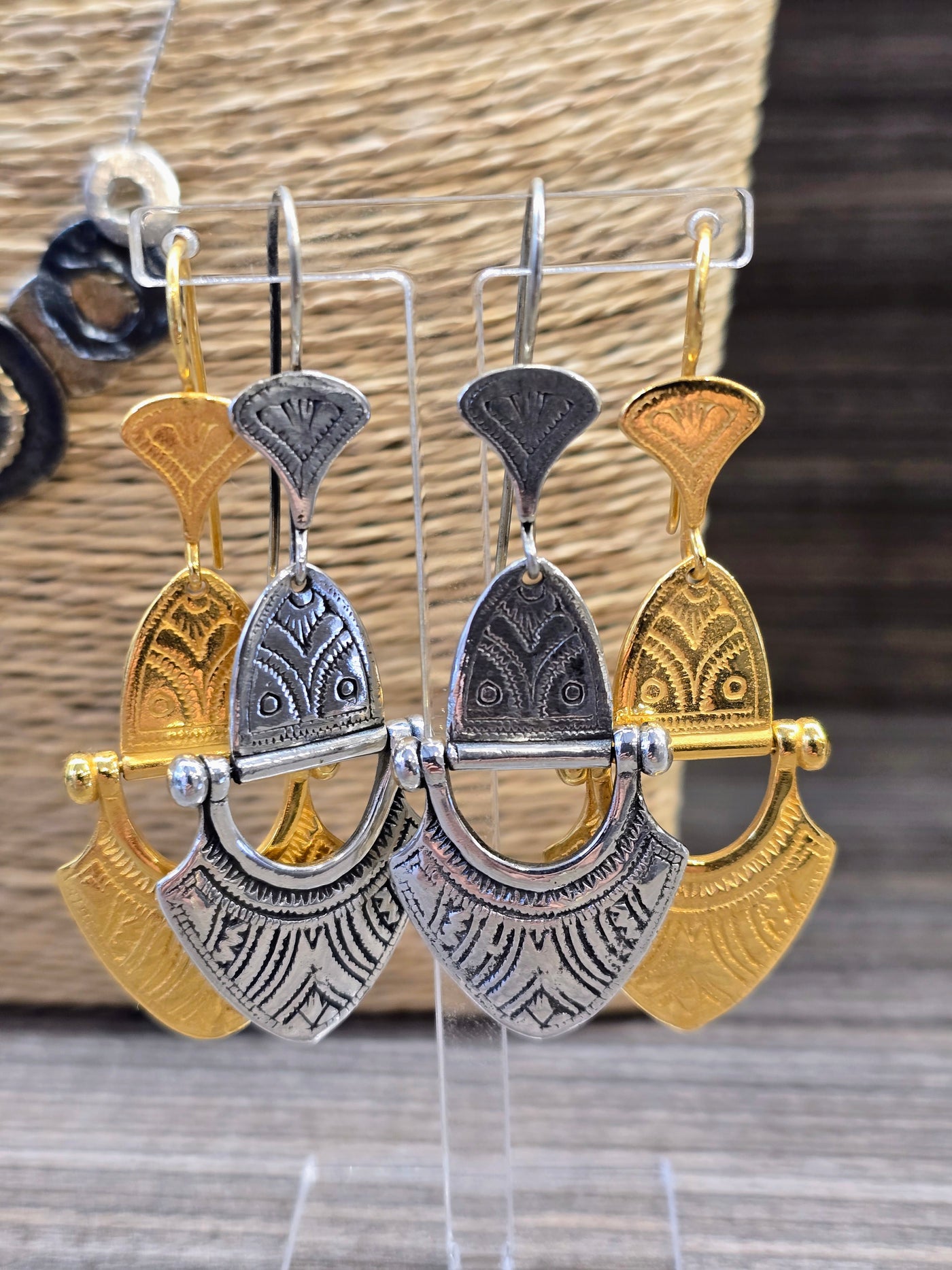18ct Gold Vermeil Engraved Tuareg Hinge Drop Earrings