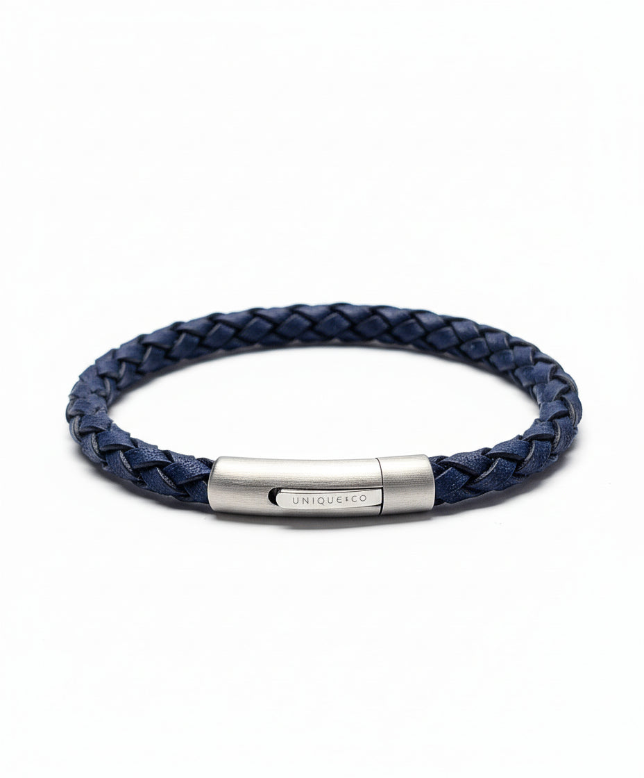 Unique & Co Steel Royal Blue Leather Bracelet