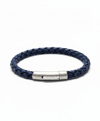 Unique & Co Steel Royal Blue Leather Bracelet