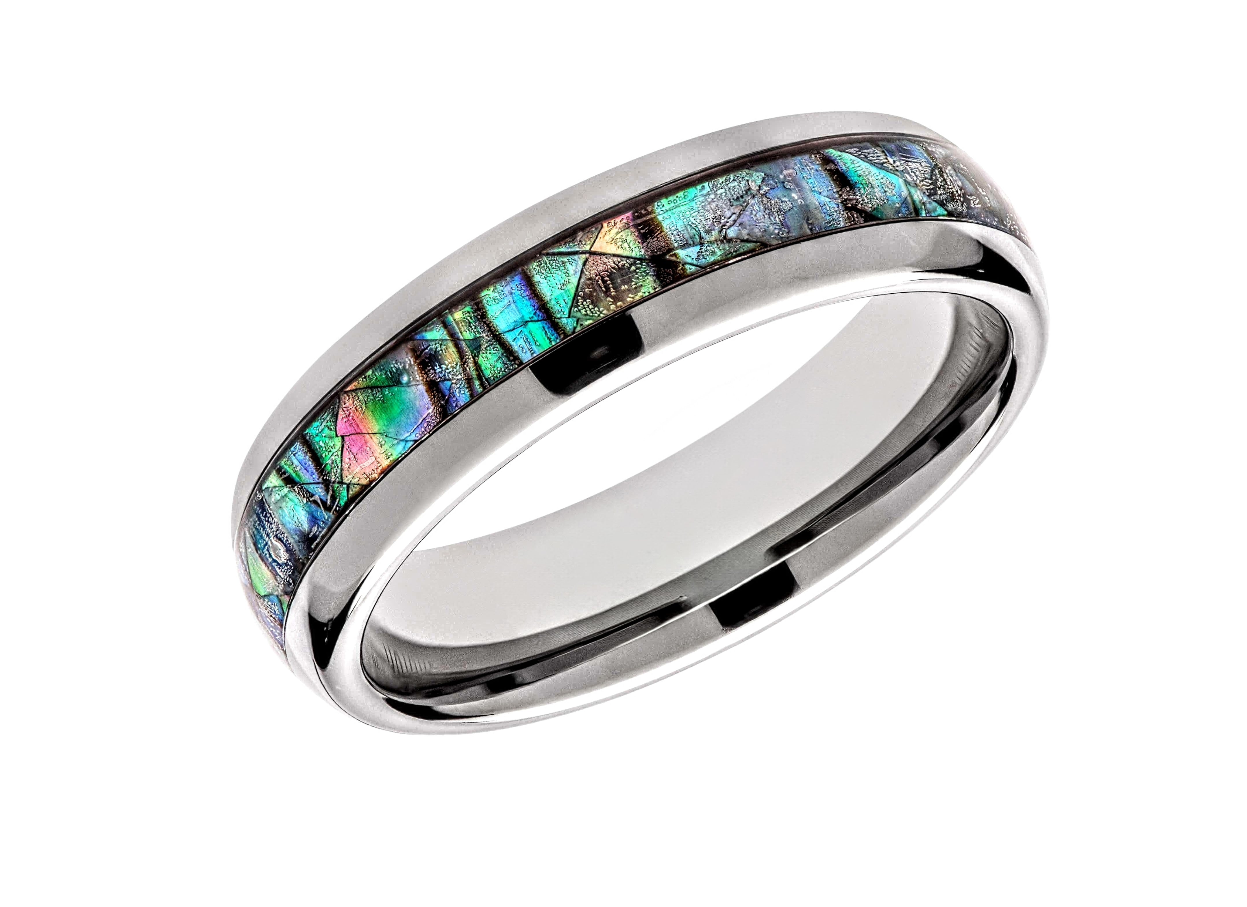 Tungsten Core Shell Tungsten Carbide Ring with Abalone Shell – Rococo Jewellery