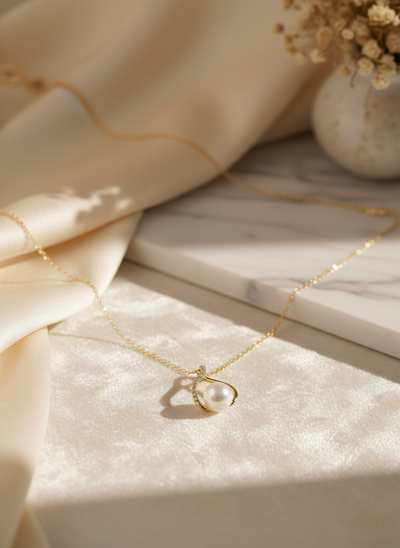 Sterling Silver Pearl Teardrop Pendant Necklace