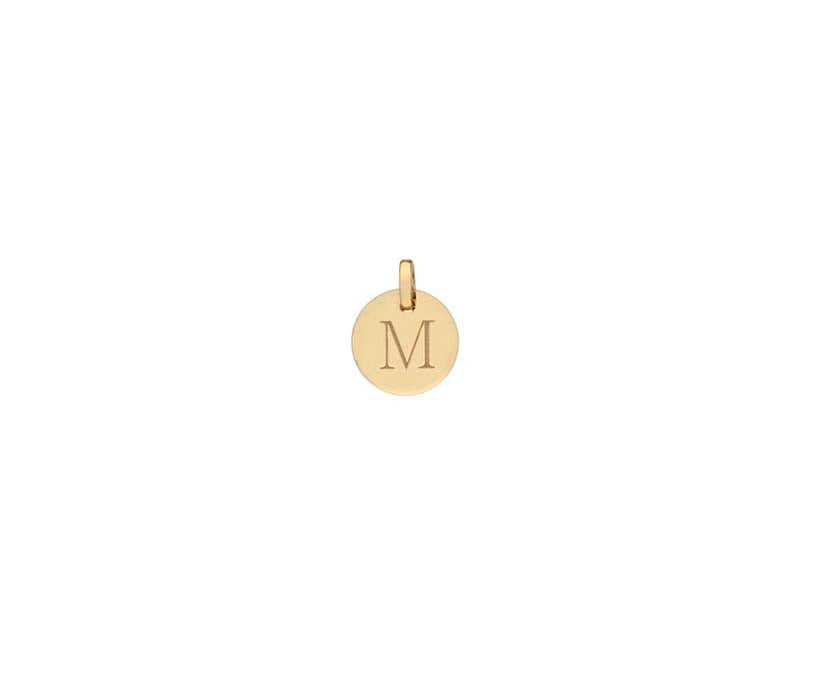 9ct Gold Small M Initial Disc Pendant Charm