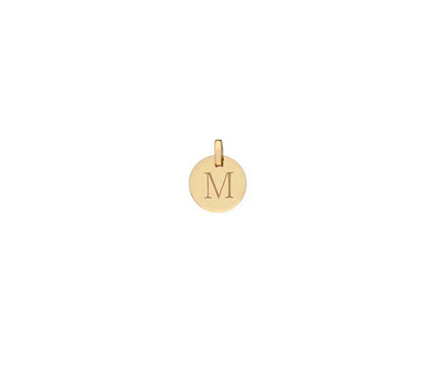 9ct Gold Small M Initial Disc Pendant Charm