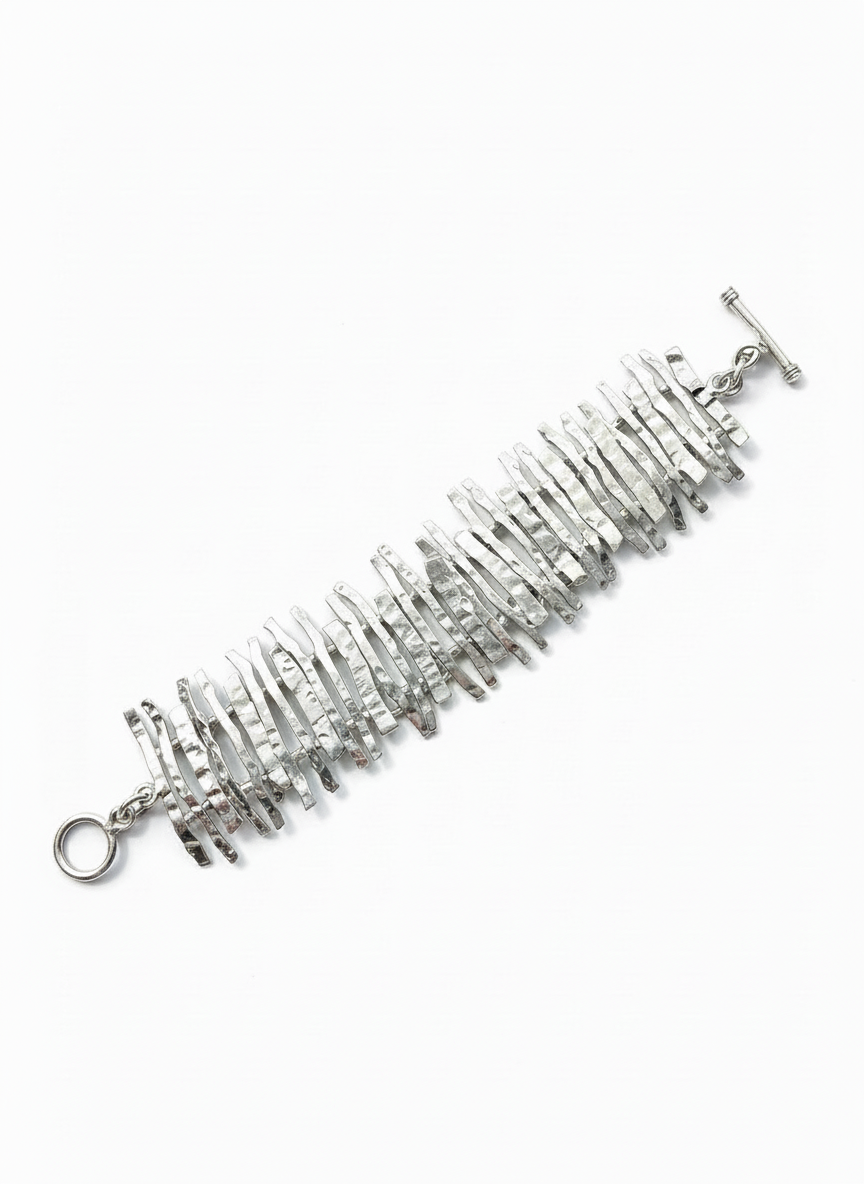 Sterling Silver Hammered Bars Bracelet