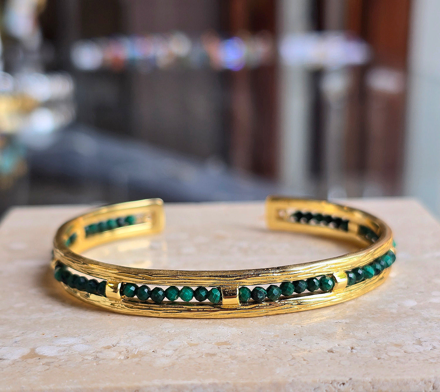 18ct Gold Vermeil Green Onyx Cuff Bangle