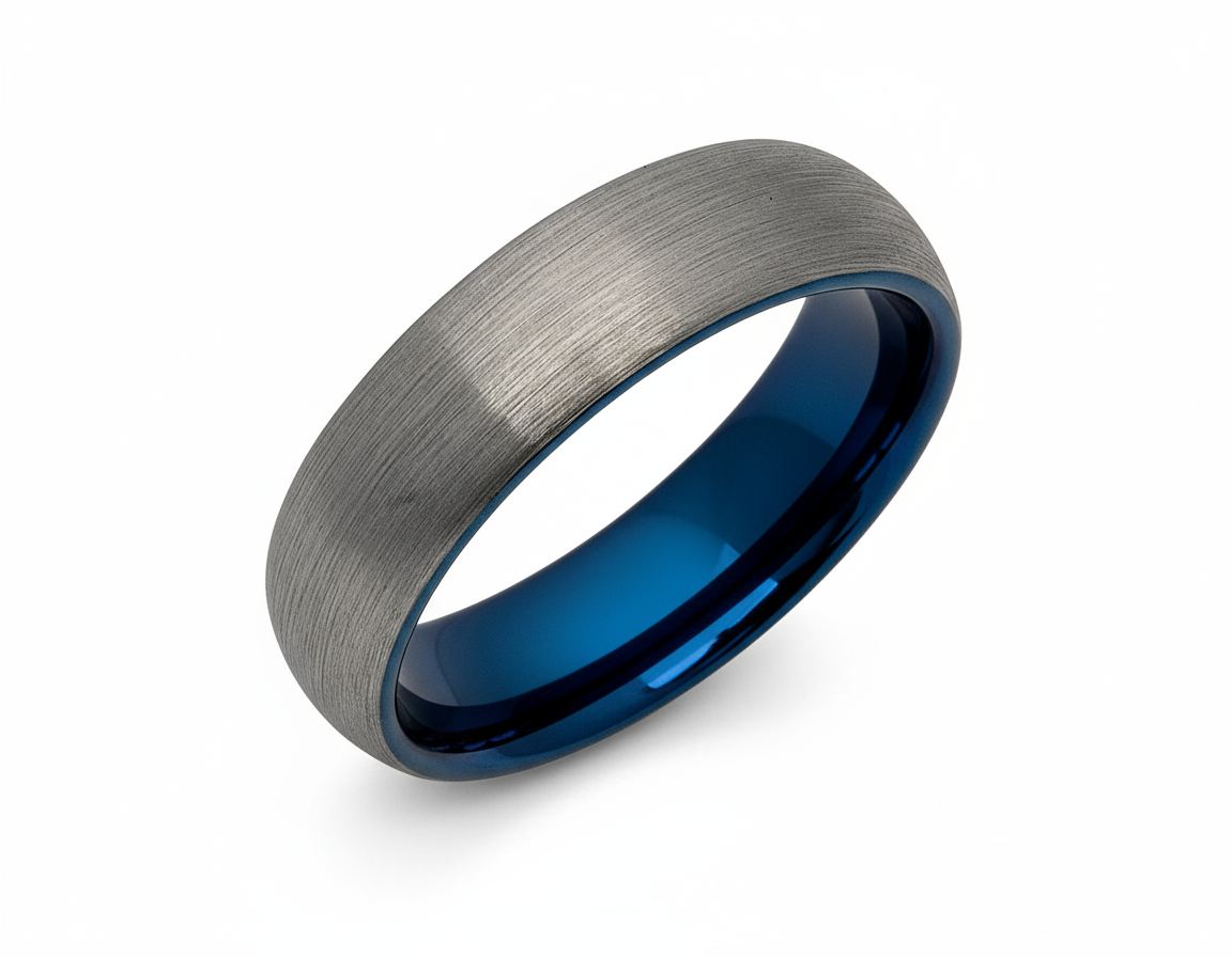 Matt Finish Tungsten Ring with Blue IP