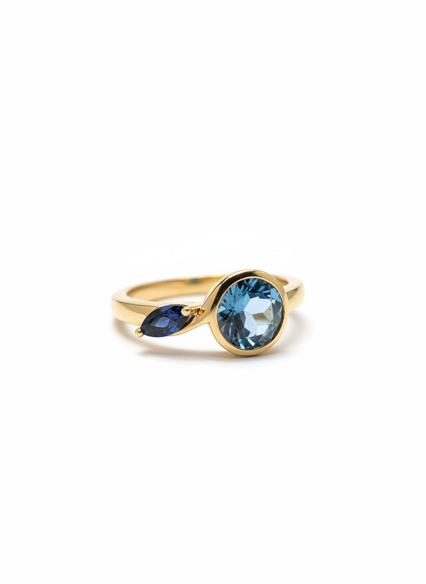 18ct Gold Vermeil Blue Topaz & Iolite Ring