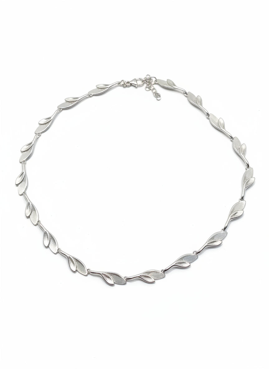 Sterling Silver Polished and Matt Leaf Necklace