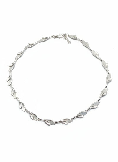 Sterling Silver Polished and Matt Leaf Necklace