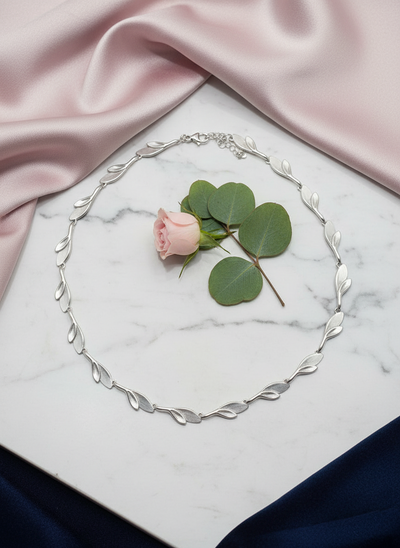 Sterling Silver Polished and Matt Leaf Necklace