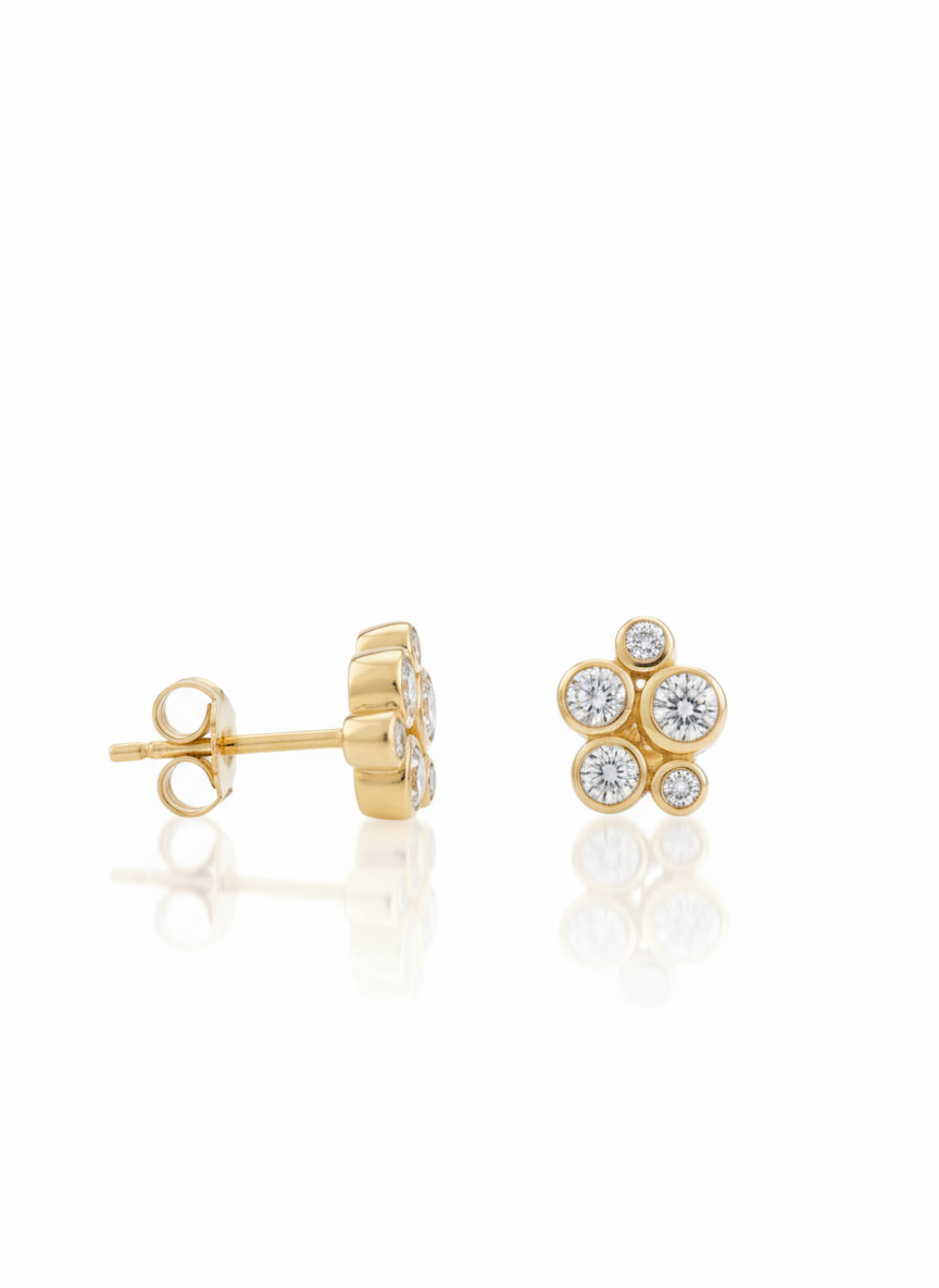 9ct Yellow Gold Lab Grown Diamond Cluster Stud Earrings
