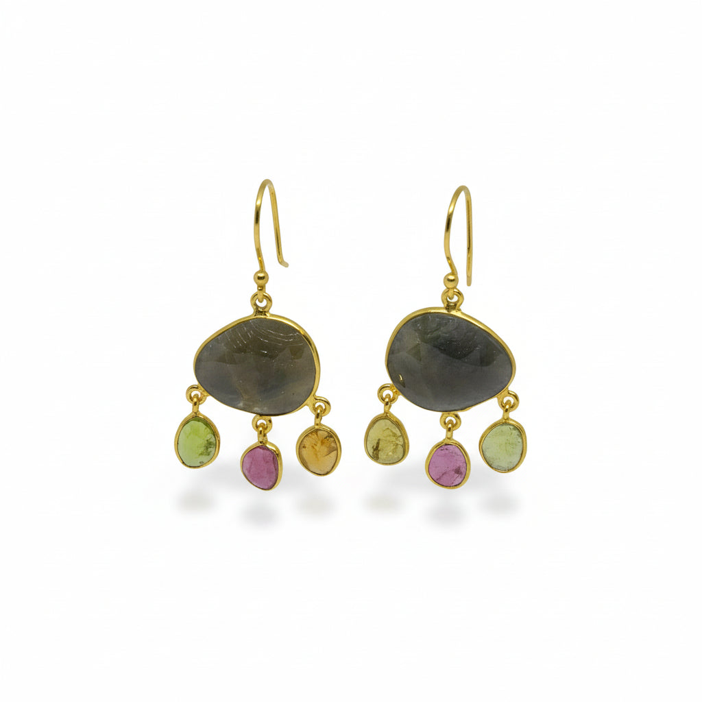 18ct Gold Vermeil Blue Sappphire Tourmaline Drop Earrings