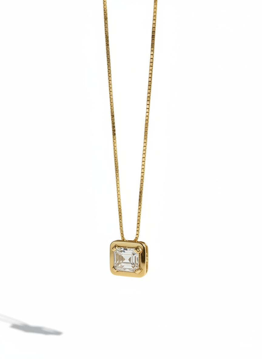 9ct Yellow Gold Emerald Cut Lab Grown Diamond Pendant Necklace