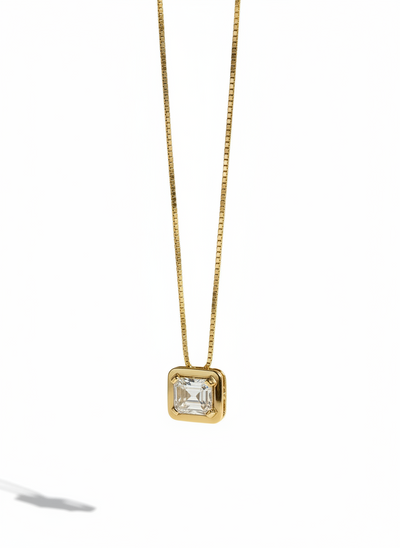 9ct Yellow Gold Emerald Cut Lab Grown Diamond Pendant Necklace