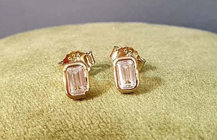 Unique & Co Gold Vermeil Cubic Zirconia Stud Earrings