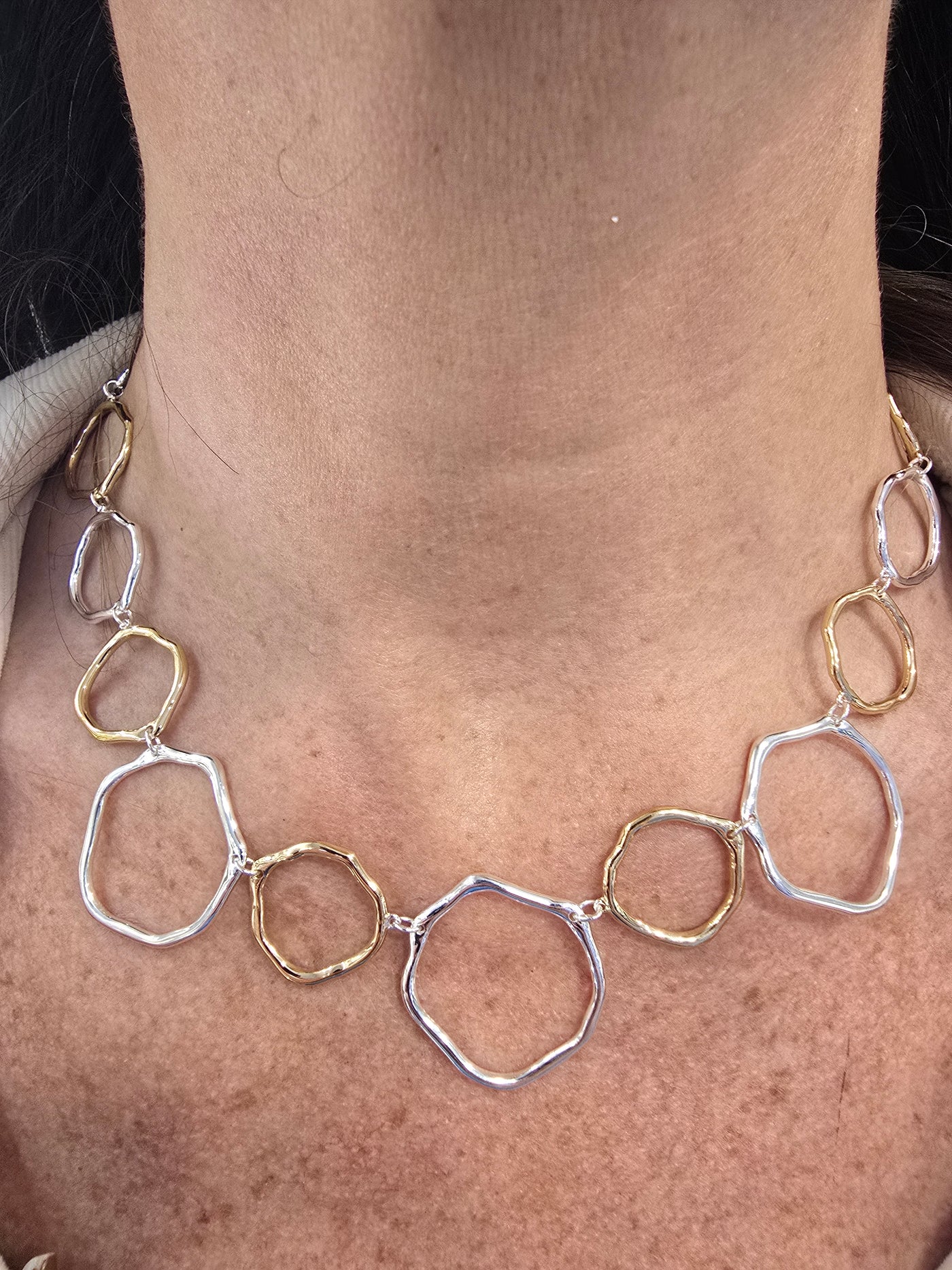 Two Tone Organic Circles Necklace