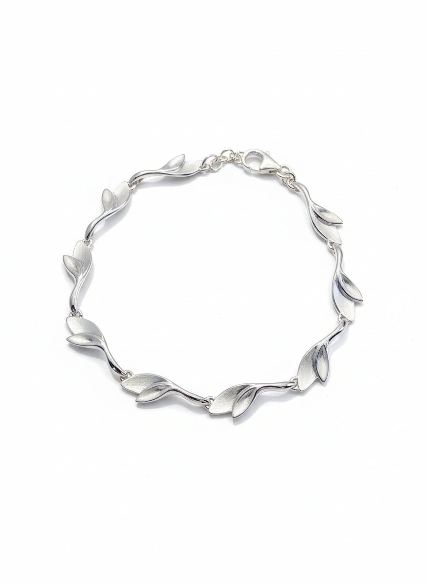 Sterling Silver Polished and Matt Leaf Bracelet