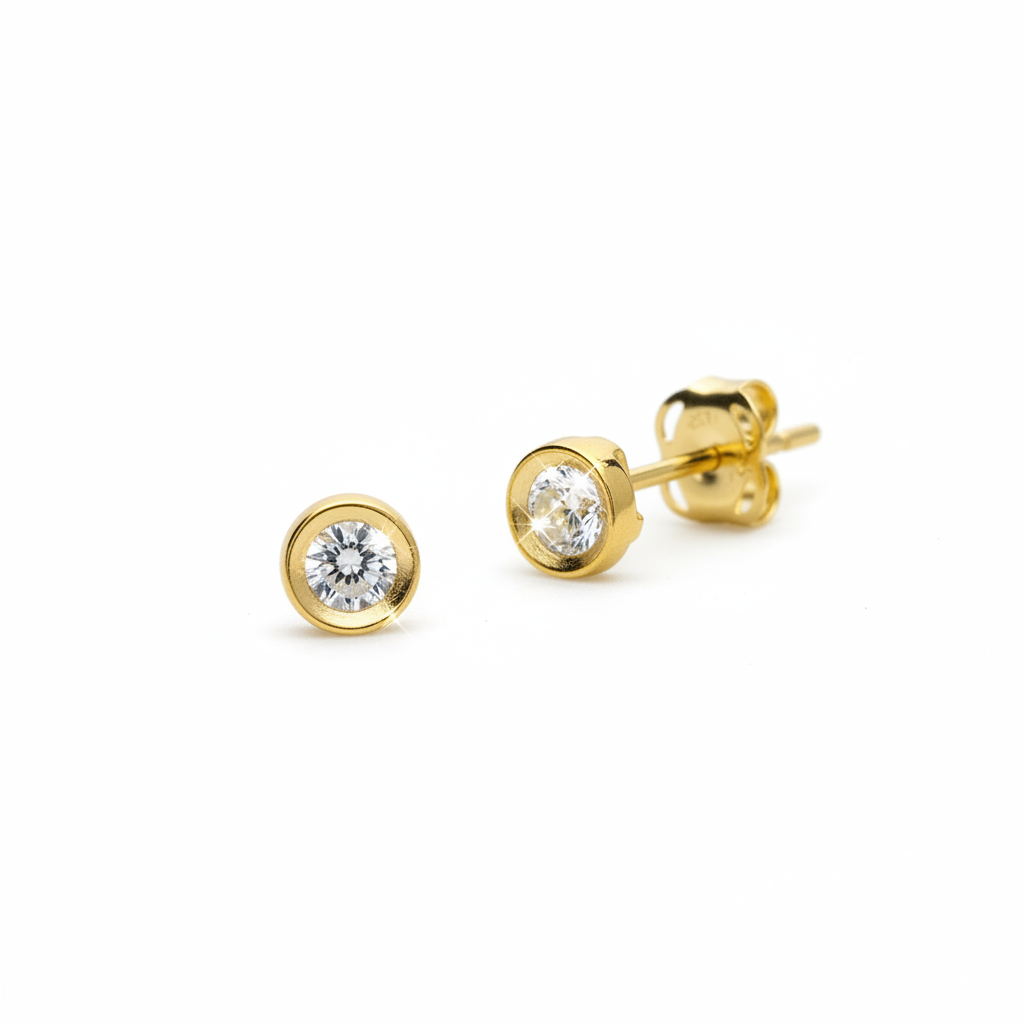 9ct Gold 3mm Cubic Zirconia Round Stud Earrings