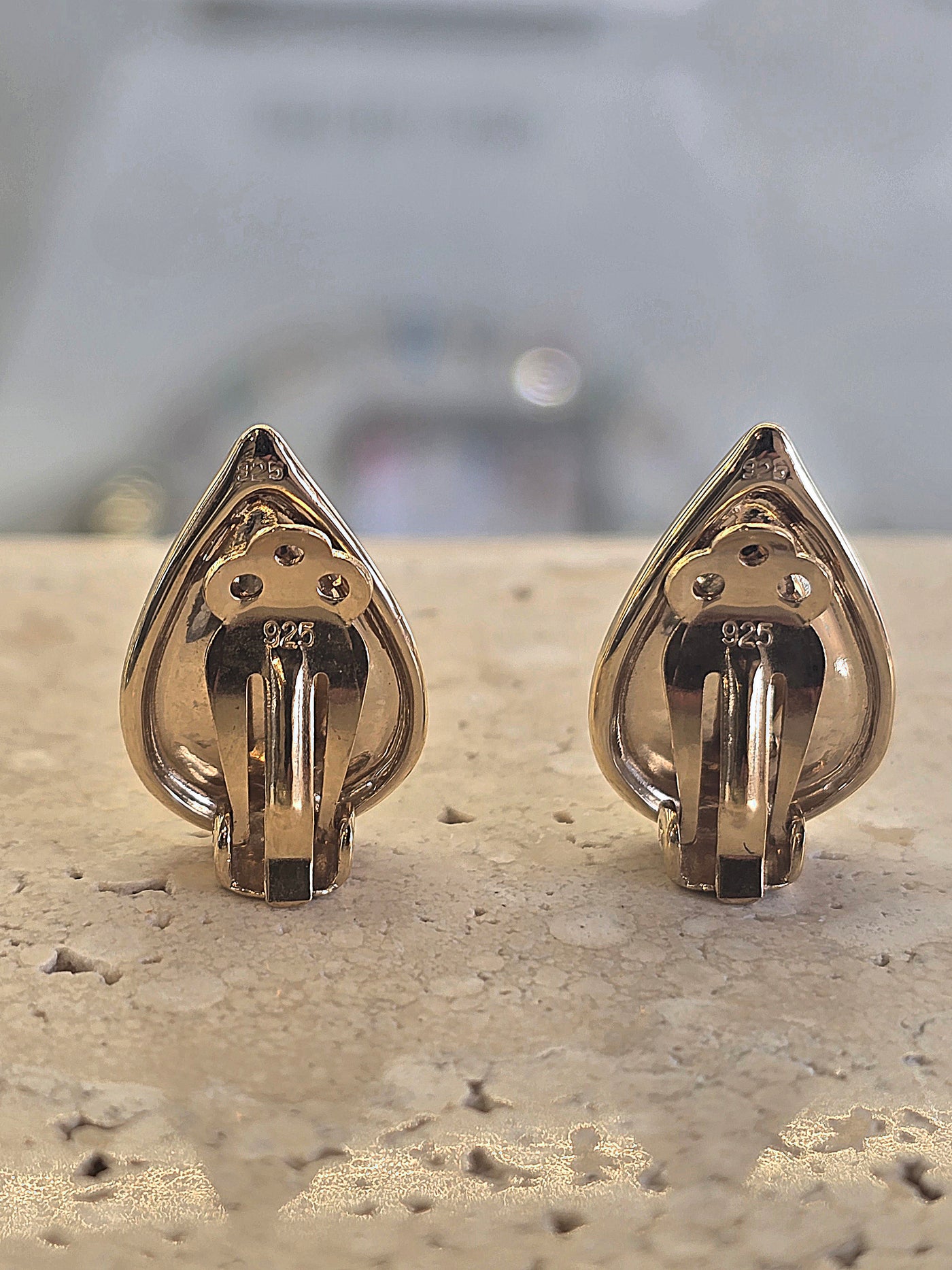 Gold Vermeil Reflective Teardrop Clip On Earrings