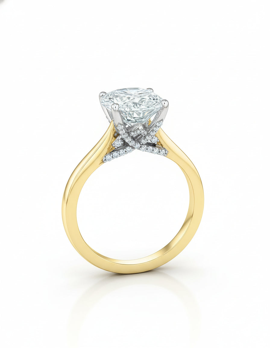 18ct Yellow Gold 3.0ct Oval Lab Grown Diamond with Pavé Diamond Underside Ring