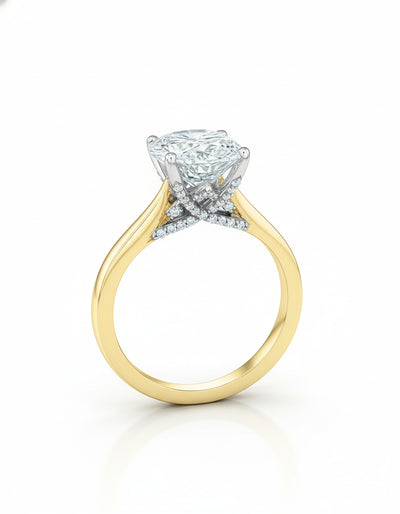 18ct Yellow Gold 3.0ct Oval Lab Grown Diamond with Pavé Diamond Underside Ring