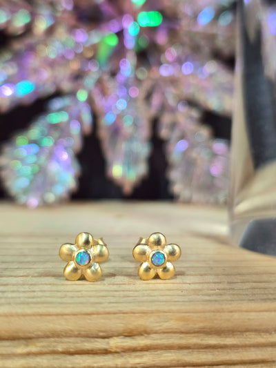 Yaron Morhaim Gold Opal Flower Stud Earrings