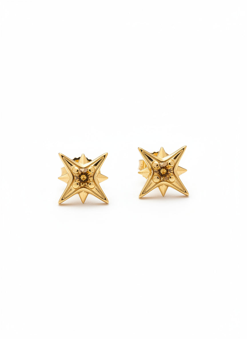 18ct Gold Vermeil Golden Citrine North Star Stud Earrings
