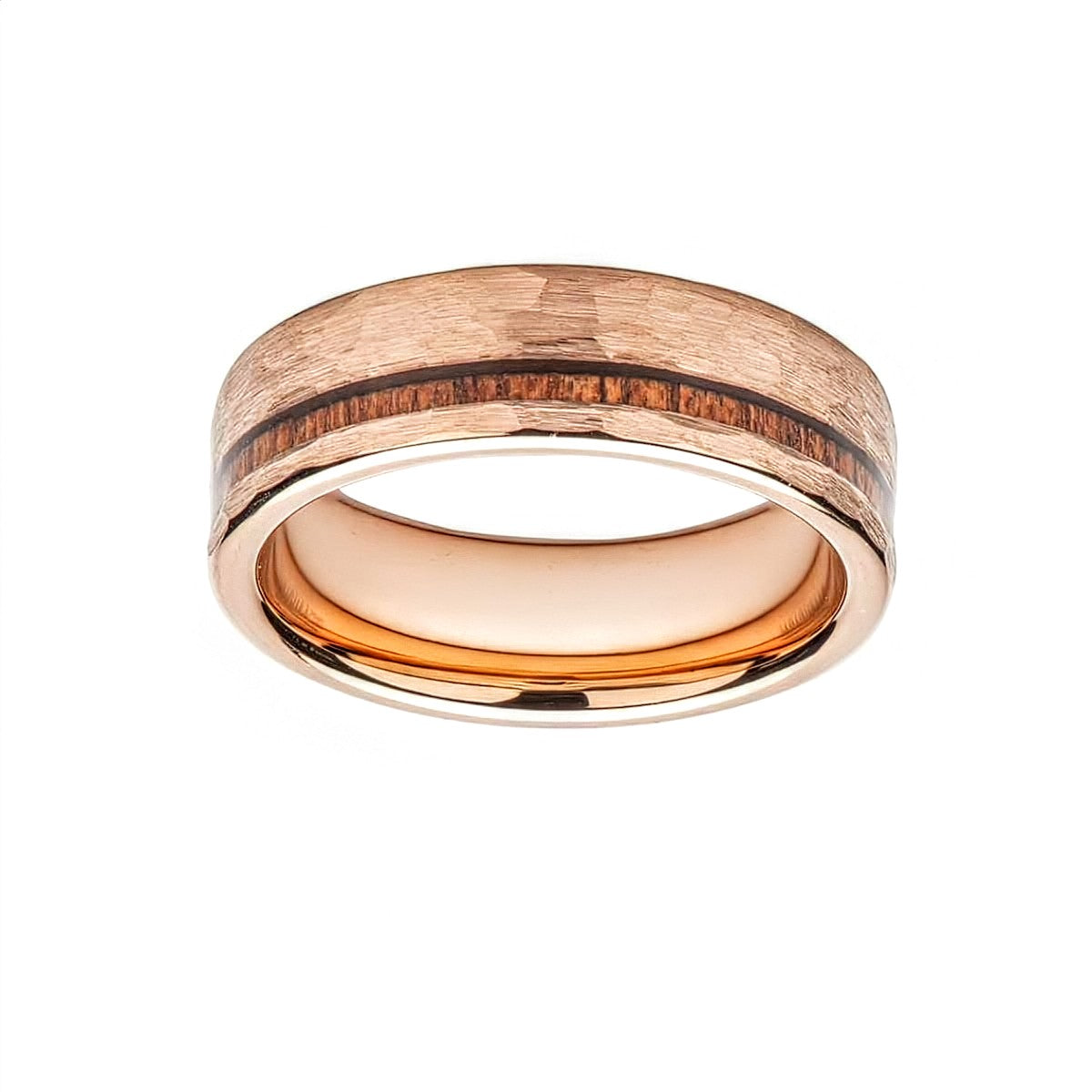 Wood Inlay with Hammered Rose IP Ring
