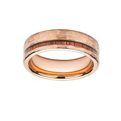 Wood Inlay with Hammered Rose IP Ring