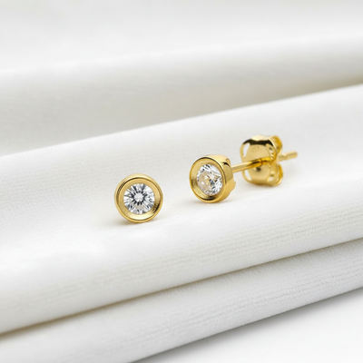 9ct Gold 3mm Cubic Zirconia Round Stud Earrings