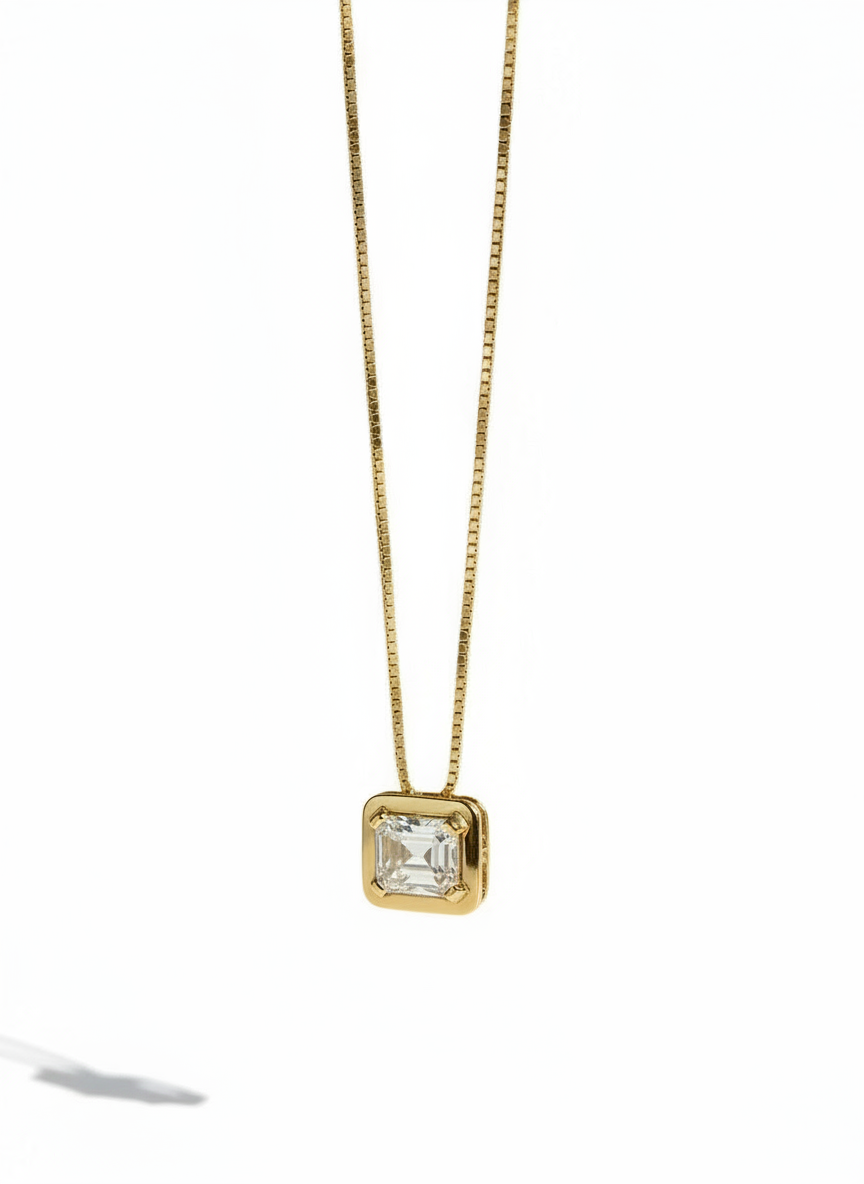 9ct Yellow Gold Emerald Cut Lab Grown Diamond Pendant Necklace