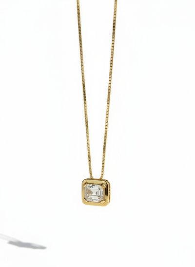 9ct Yellow Gold Emerald Cut Lab Grown Diamond Pendant Necklace