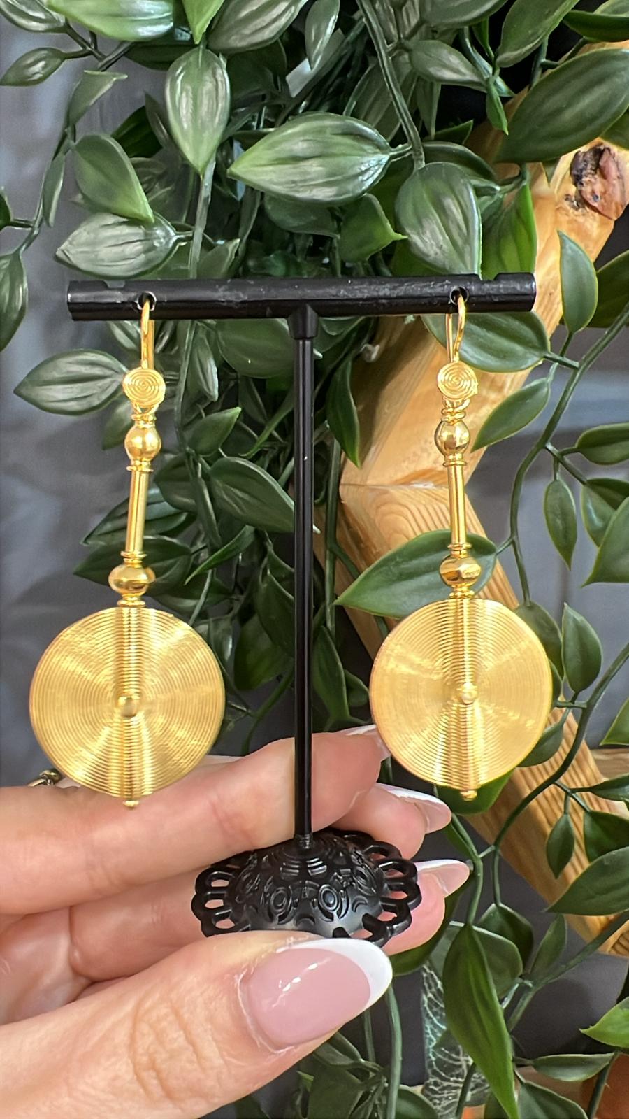 18ct Gold Vermeil Long Africa Disc Earrings
