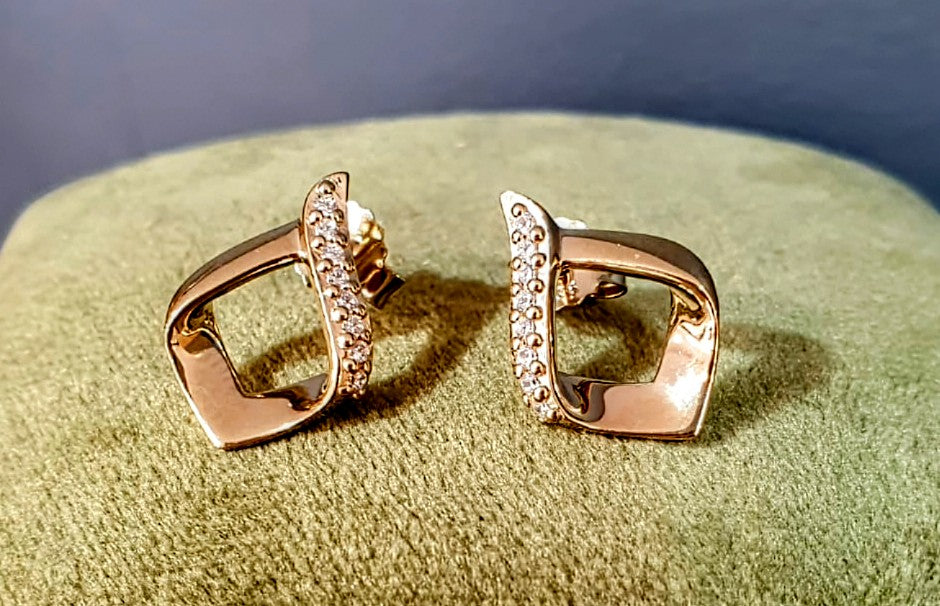 Unique & Co Gold Vermeil Cubic Zirconia Stud Earrings