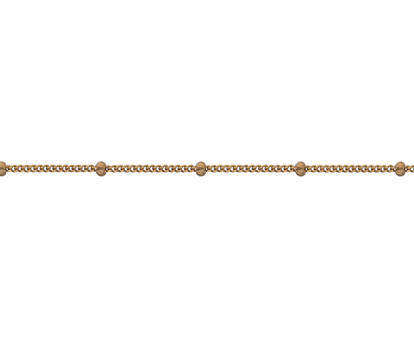 18" 9ct Gold Filed Curb Chain Necklace with Bead Stations