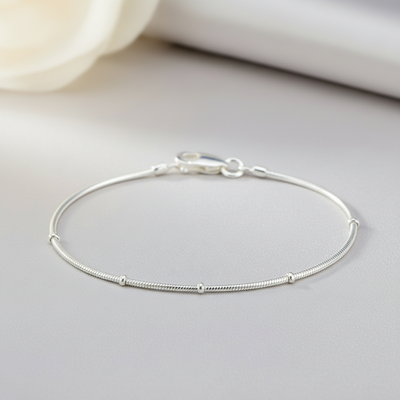 Beaded Snake Bracelet - Sterling Silver