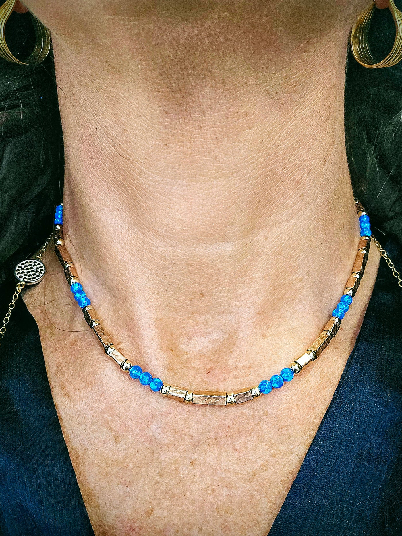 Lavan Two Tone Gold Blue Opal Necklace