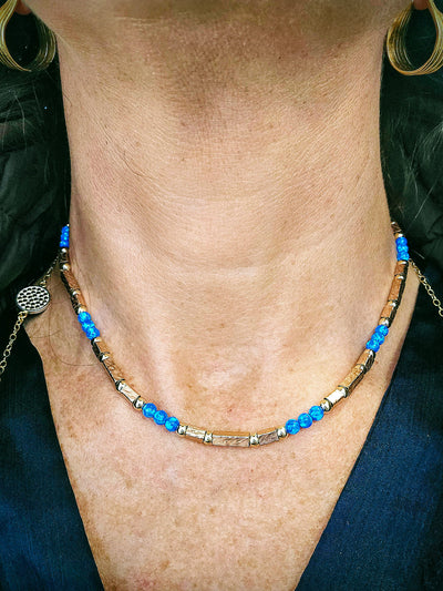 Lavan Two Tone Gold Blue Opal Necklace