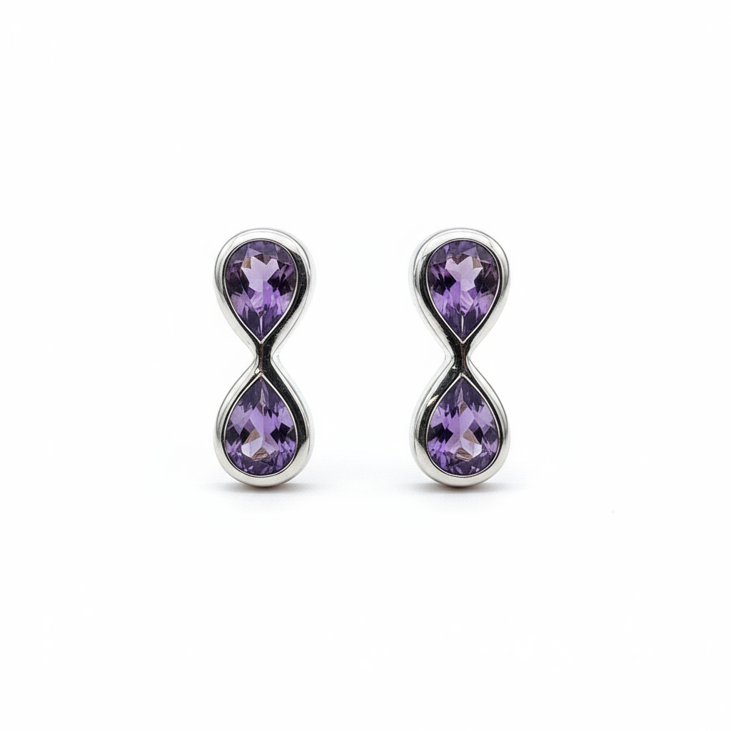 Unique & Co Sterling Silver Amethyst Drop Earrings