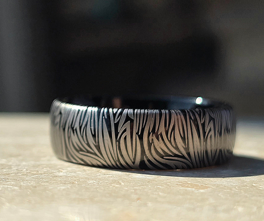 Tungsten Black Damascus Ring – Rococo Jewellery