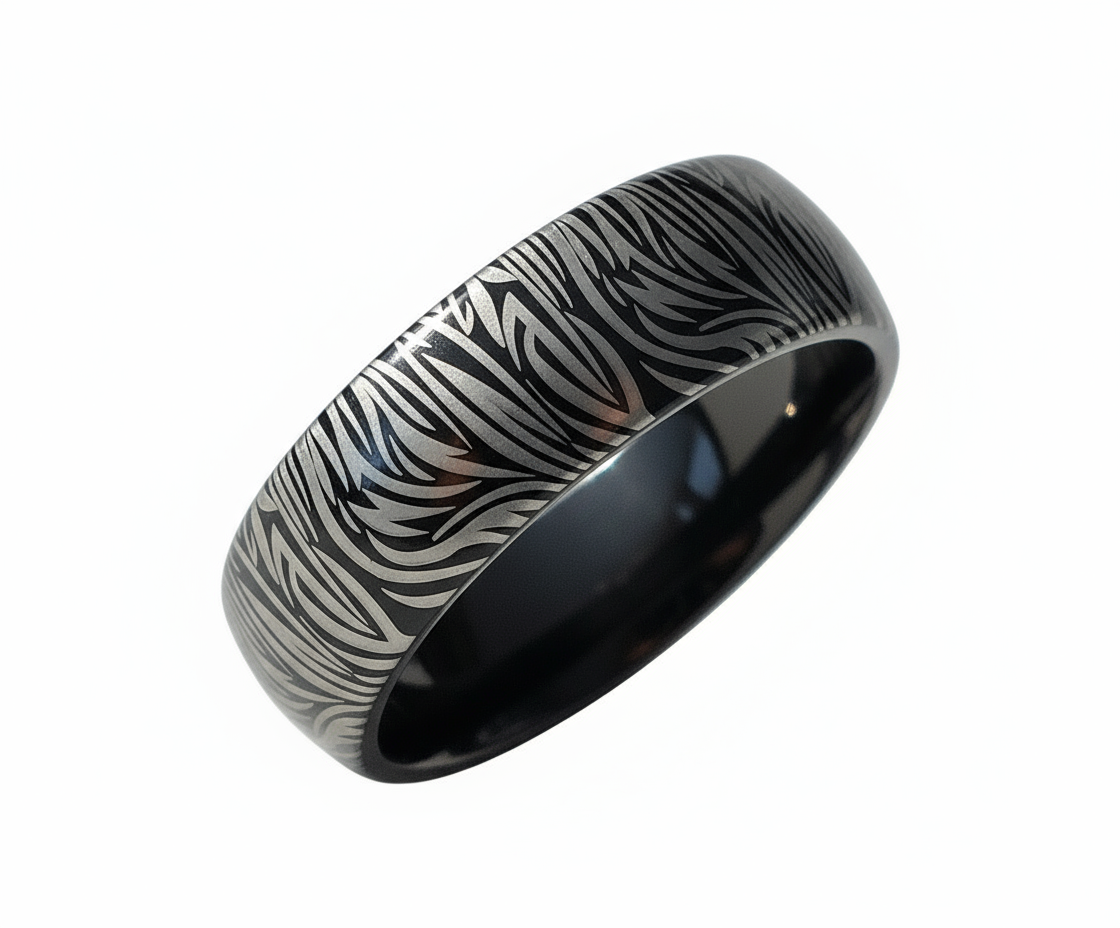 Tungsten Black Damascus Ring