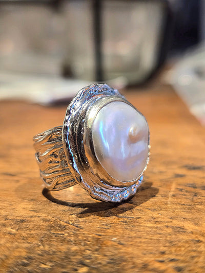 Sterling Silver Pearl Statement Ring