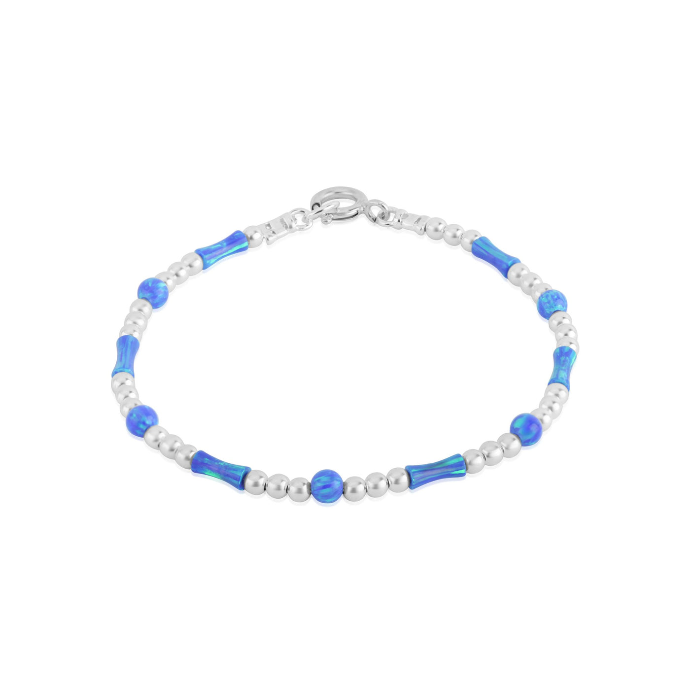 Lavan Sterling Silver Blue Opal Bead Bracelet