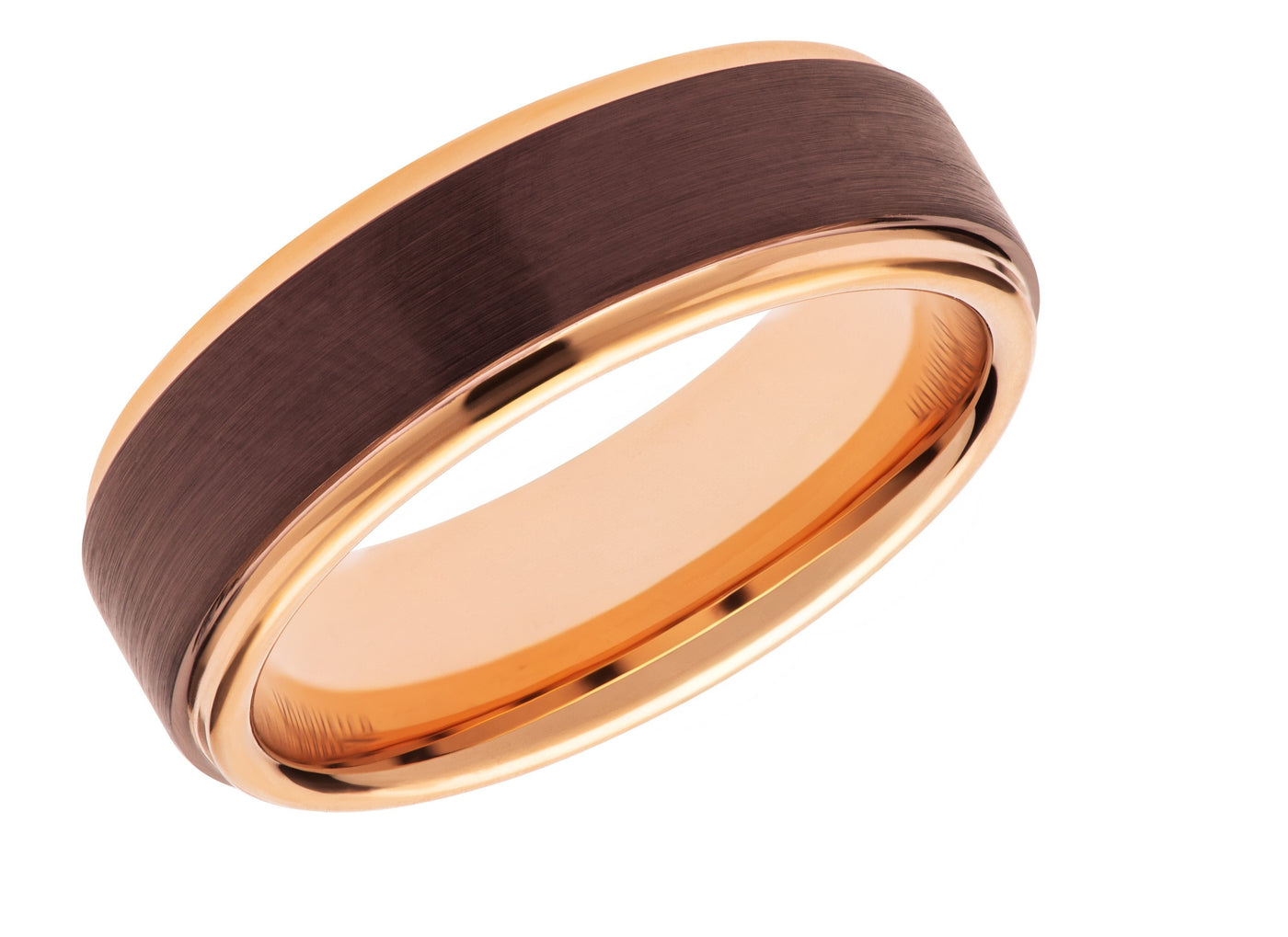 Tungsten Carbide Rose Gold and Brown IP Ring