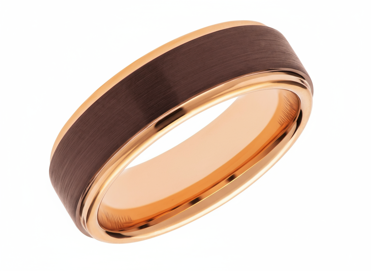 Tungsten Carbide Rose Gold and Brown IP Ring