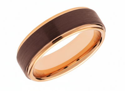 Tungsten Carbide Rose Gold and Brown IP Ring