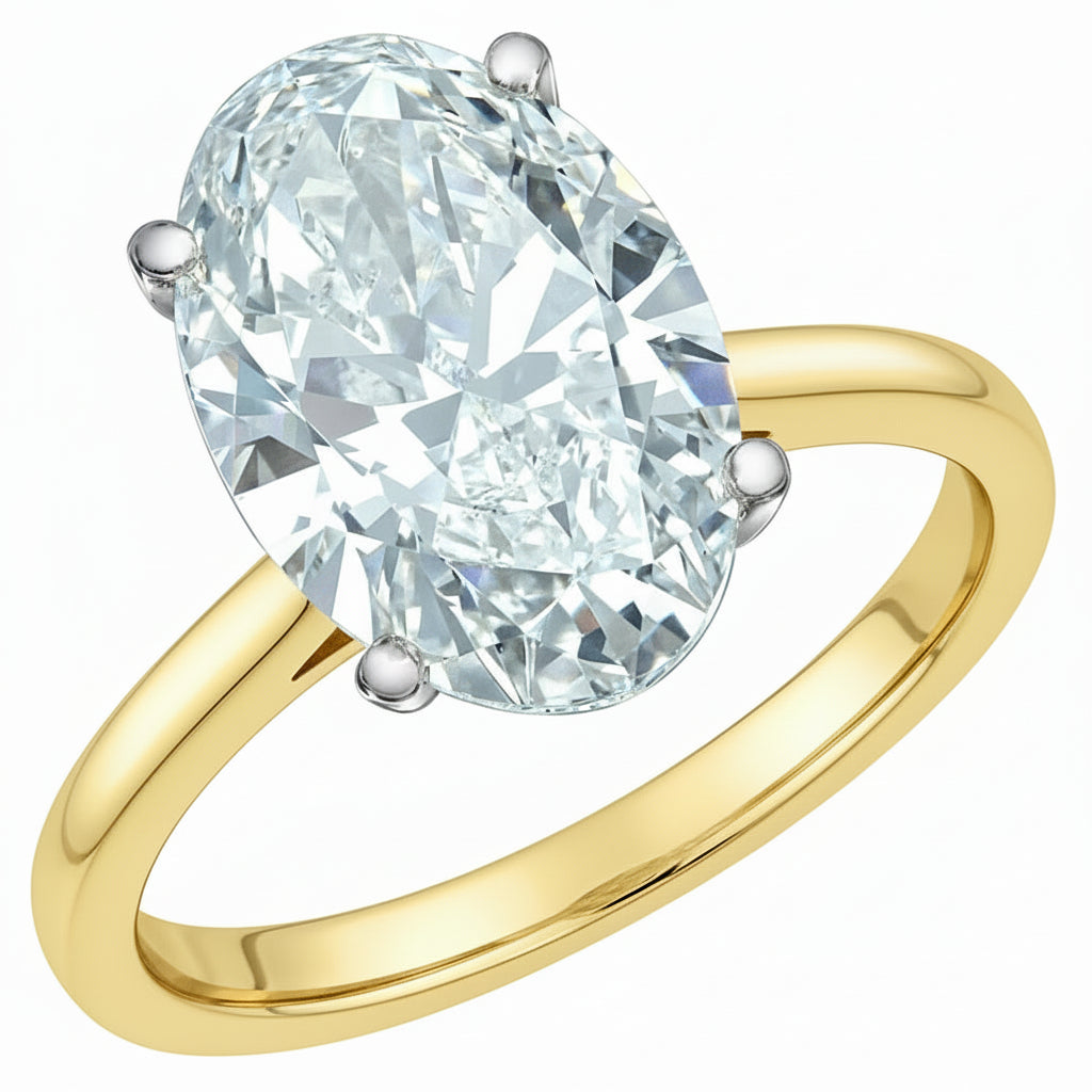 18ct Yellow Gold 3.0ct Oval Lab Grown Diamond with Pavé Diamond Underside Ring