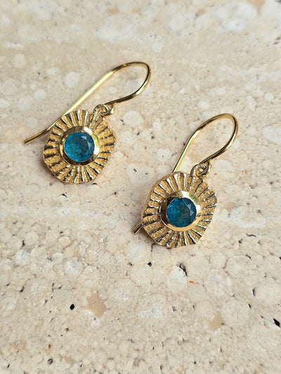 18ct Gold Vermeil Blue Jade Sun Drop Earrings